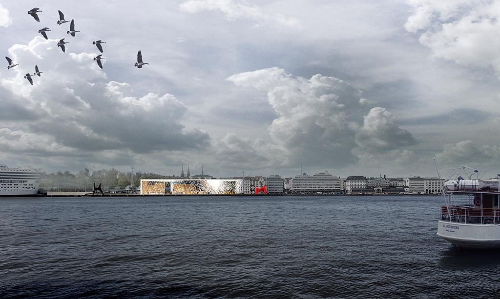 Muse Guggenheim  Helsinki : vue depuis la berge oppose